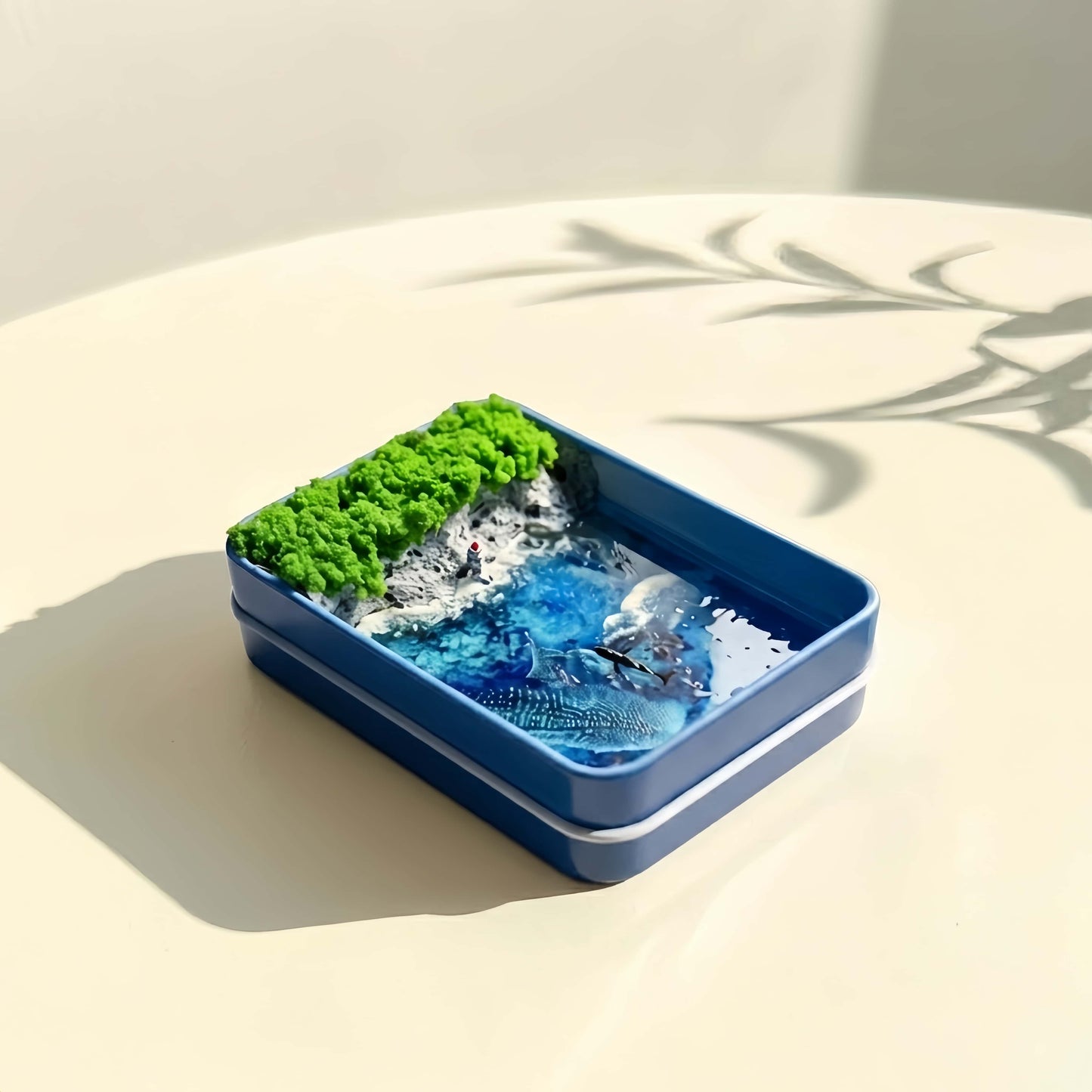 Handmade Whale & Coastline Diorama - Miniature Resin Ocean Art in a Tin