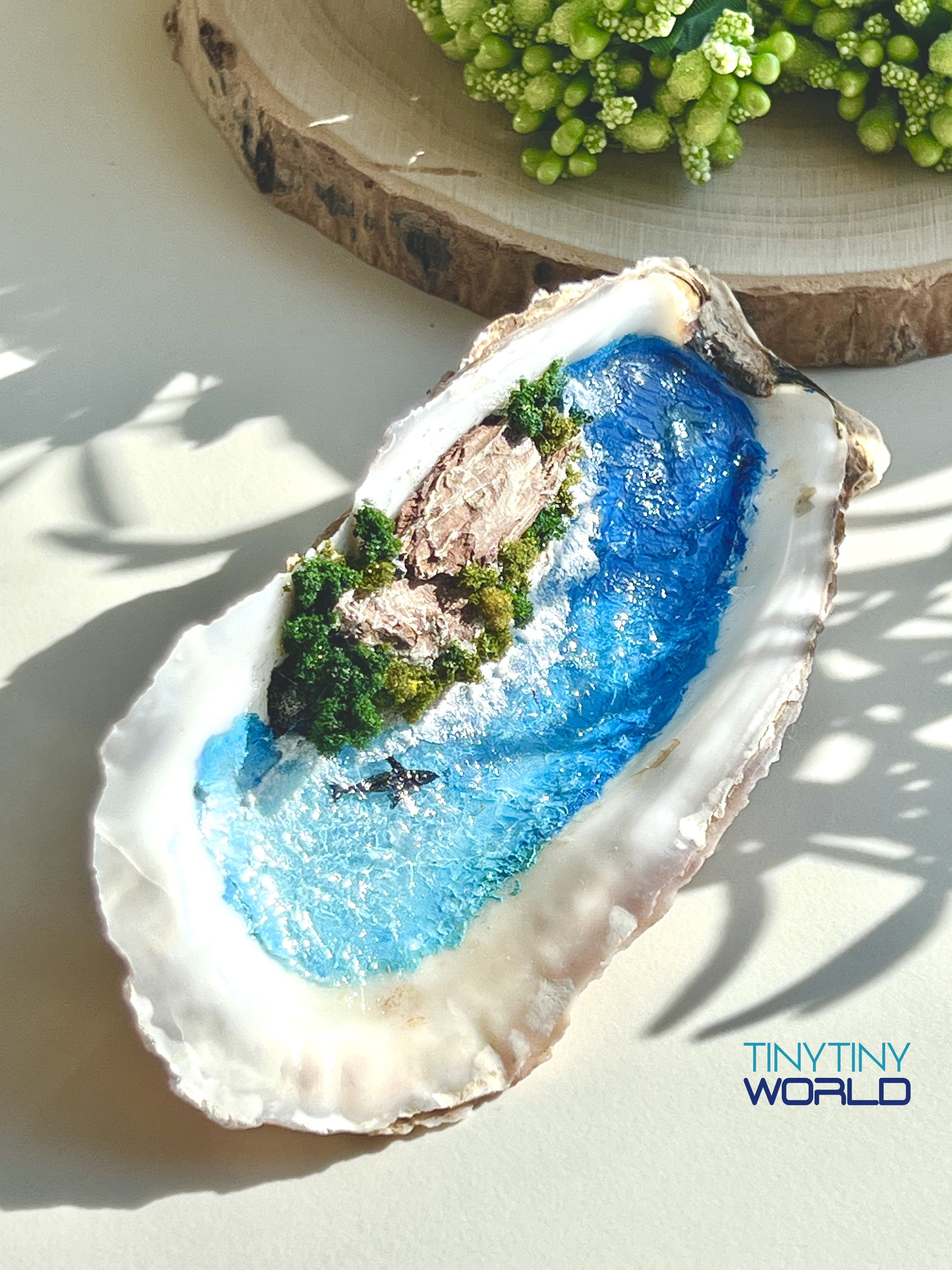 The Island in the Oyster Shell Miniature Epoxy Resin Art Ocean Display Hand-made Gift