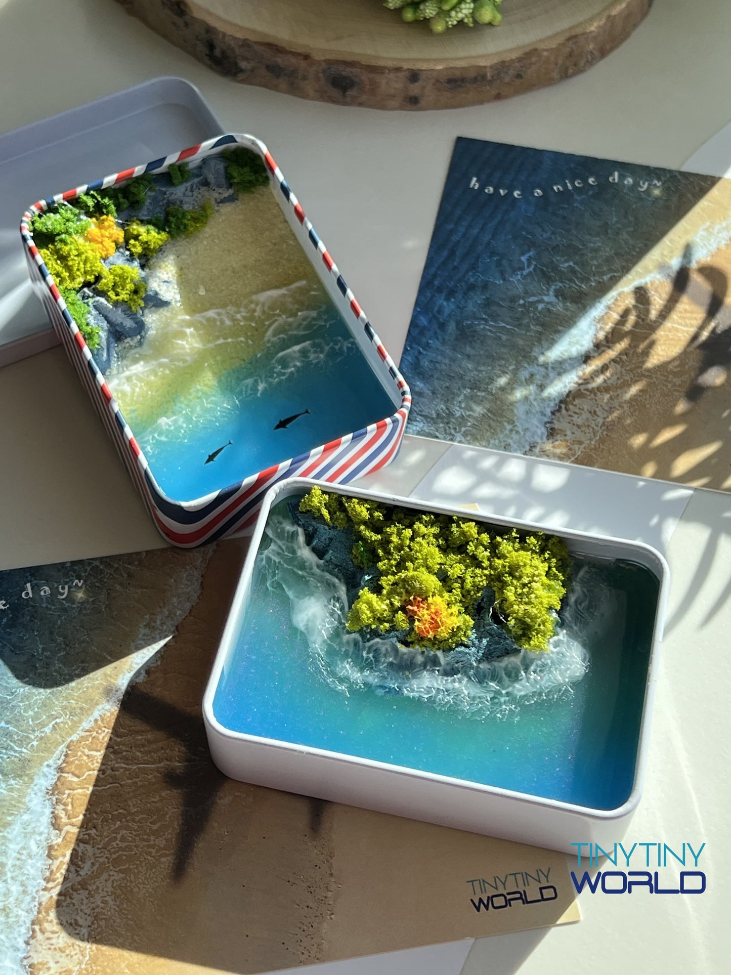 Tropical Coast Miniature Epoxy Resin Art Hand-made Display Memorial Gift
