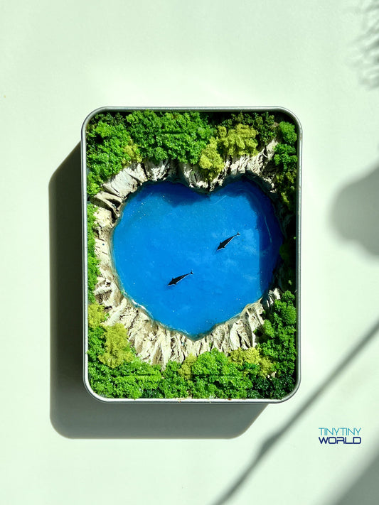 Heart Ocean with Dolphins Miniature Resin Art Hand-made Display Memorial Gift