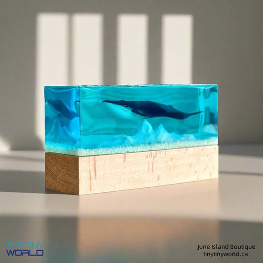 Whale Miniature Resin Epoxy Art Ocean  Night Light Display Handcraft Unique Present Decor
