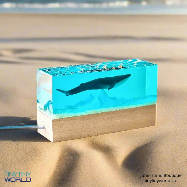 Whale Miniature Resin Epoxy Art Ocean  Night Light Display Handcraft Unique Present Decor