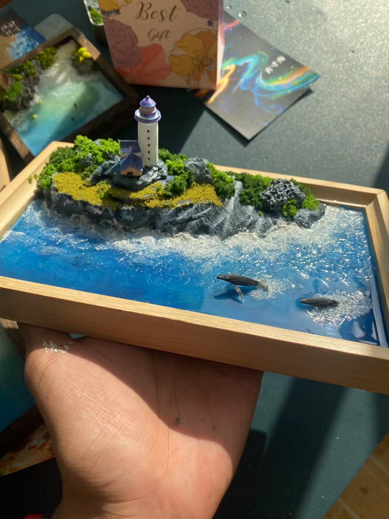 Custom Hand-made Epoxy Landscape Ocean Miniature Home Decor Valentines Gift