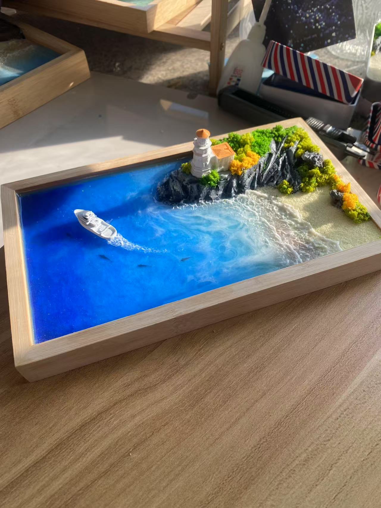 Custom Hand-made Epoxy Landscape Ocean Miniature Home Decor Valentines Gift