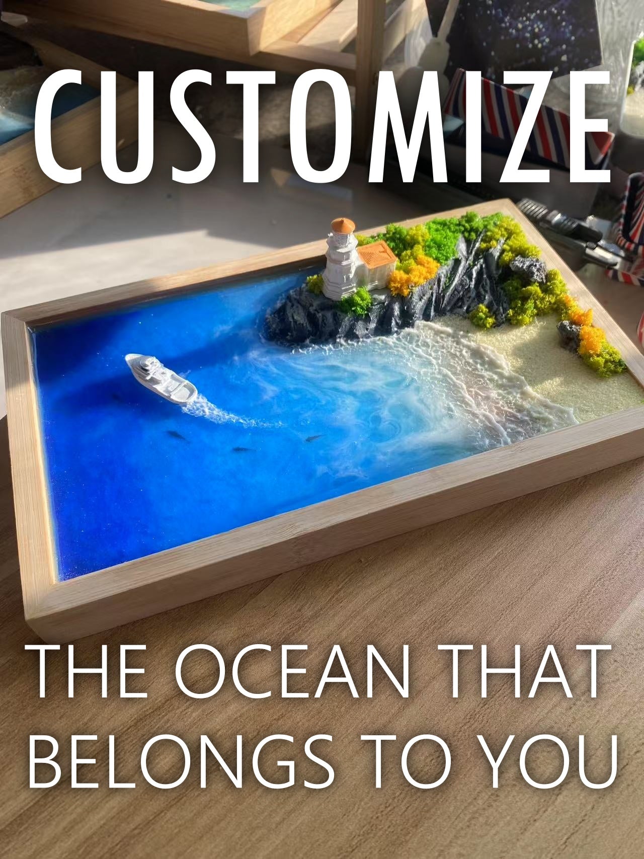 Custom Hand-made Epoxy Landscape Ocean Miniature Home Decor Valentines Gift