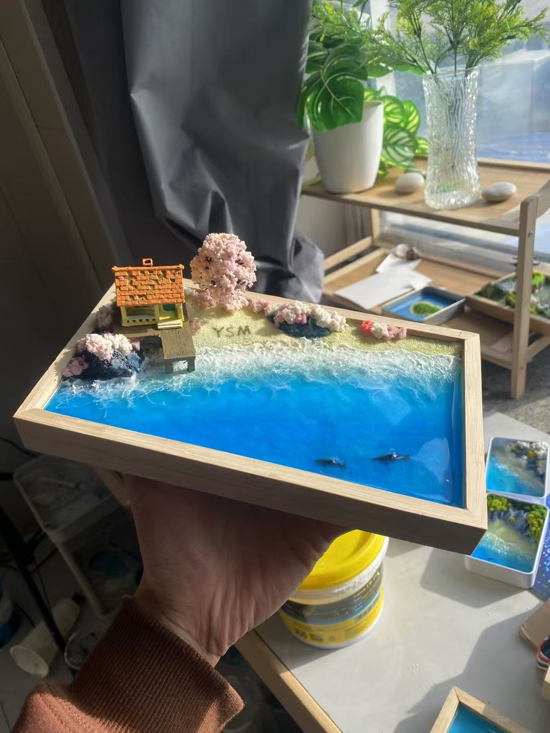 Custom Hand-made Epoxy Landscape Ocean Miniature Home Decor Valentines Gift