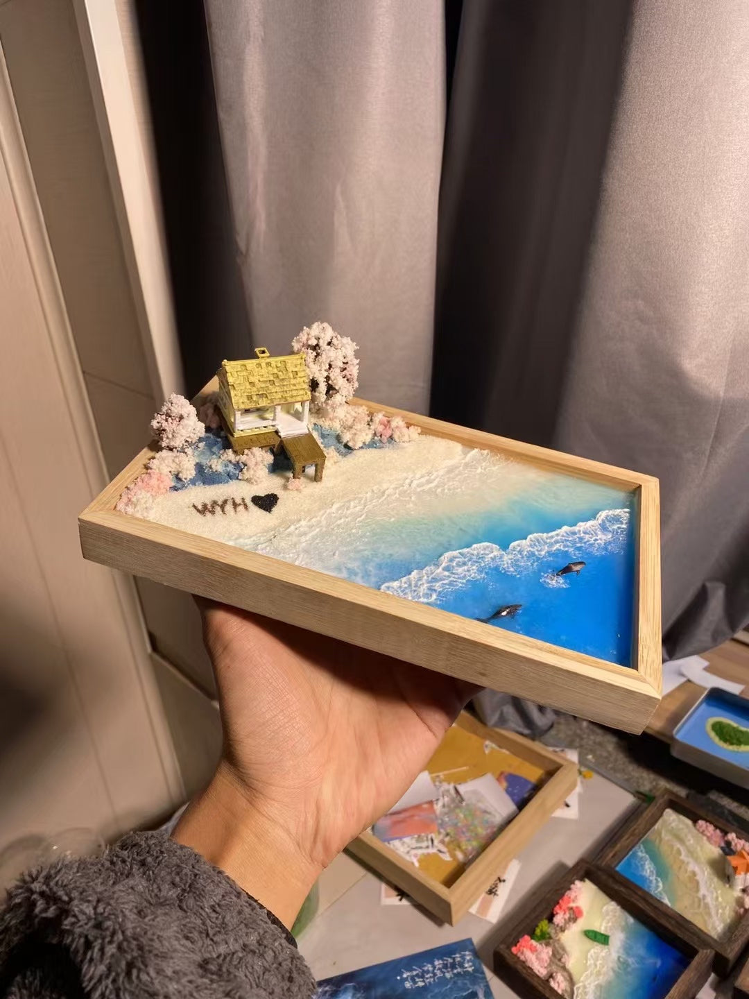 Custom Hand-made Epoxy Landscape Ocean Miniature Home Decor Valentines Gift