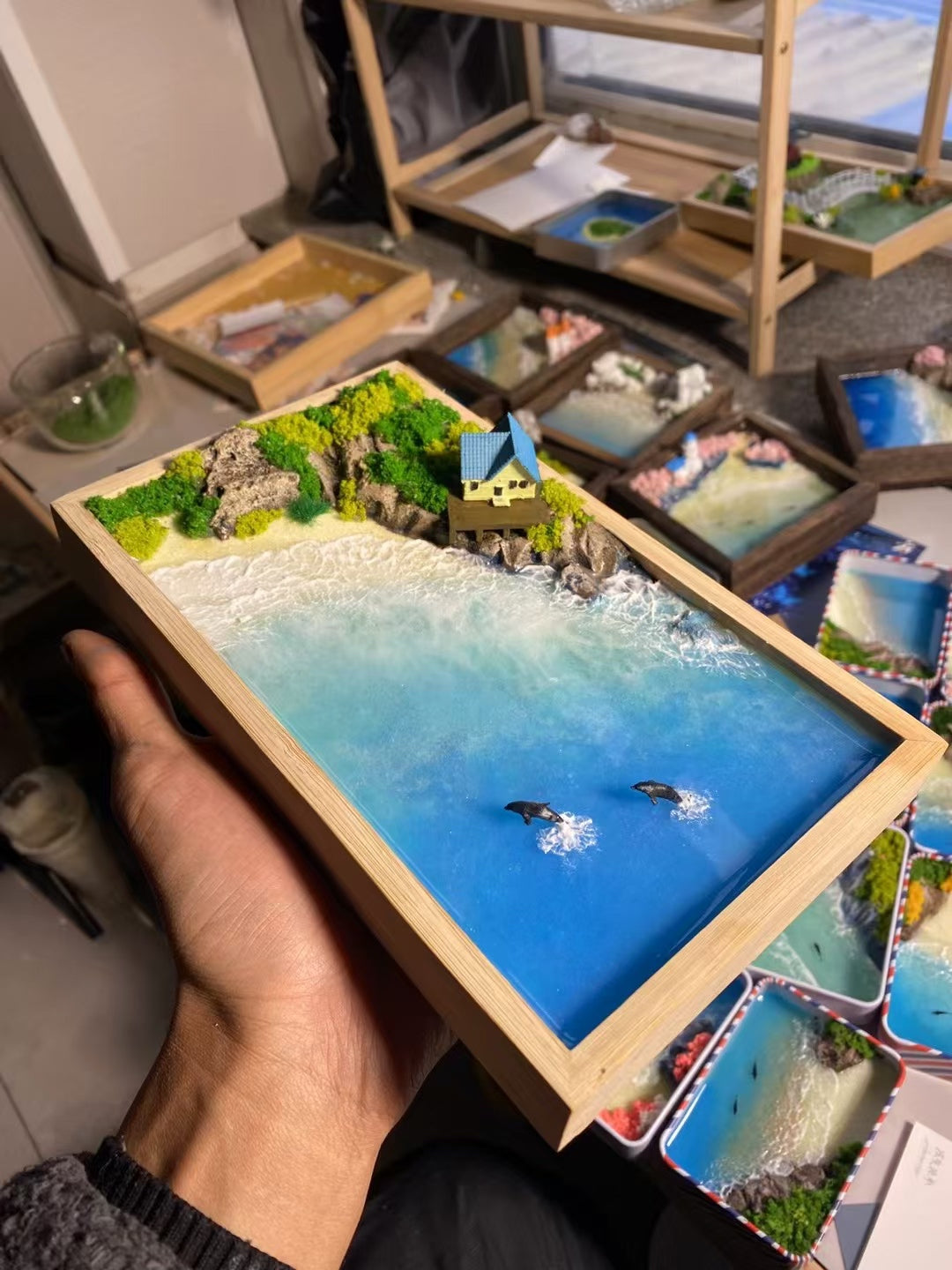 Custom Hand-made Epoxy Landscape Ocean Miniature Home Decor Valentines Gift