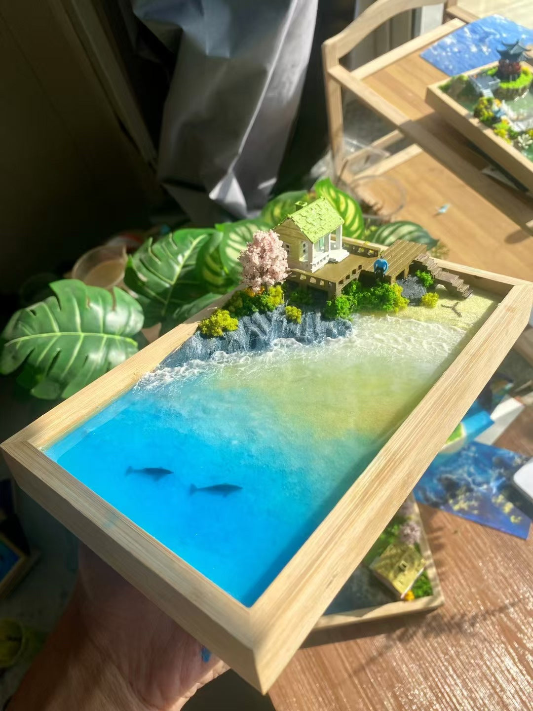 Custom Hand-made Epoxy Landscape Ocean Miniature Home Decor Valentines Gift