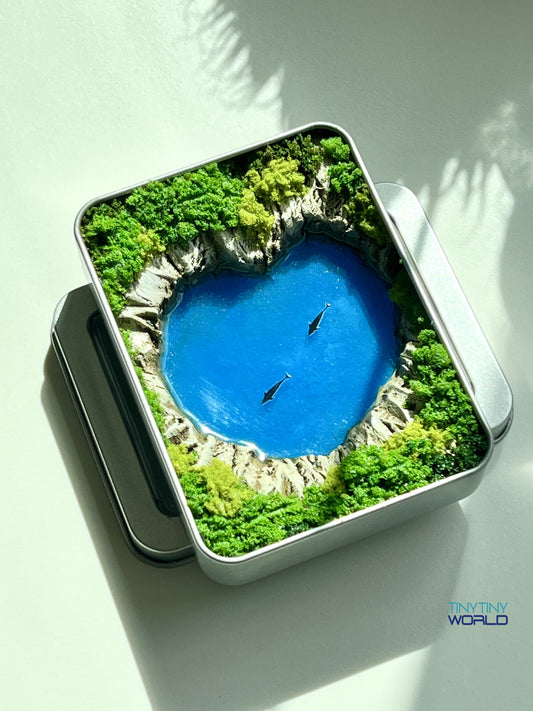 Heart Ocean with Dolphins Miniature Resin Art Hand-made Display Memorial Gift